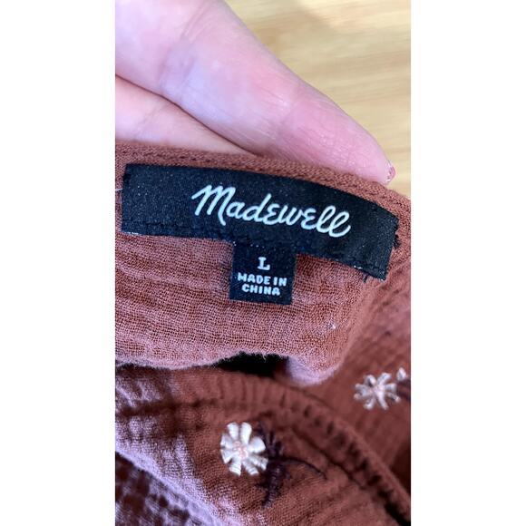 Madewell Amie Floral Embroidered Lightspun Millbrook Puff-Sleeve Peplum Top LG - Picture 4 of 11